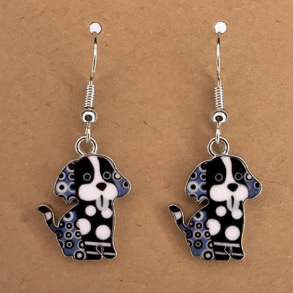 Fashion Jewelry Jewelry - Cute Dog Earrings in Black and Blue Fashion Jewelry